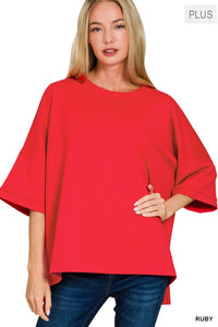 Plus Scuba Round Neck Top With Side Slits