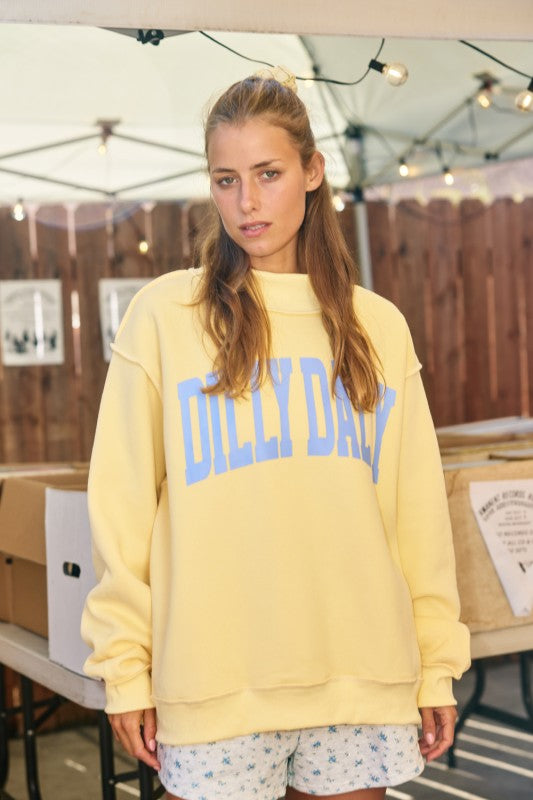 'dilly Dally' Print Reversible Mockneck Sweatshirt