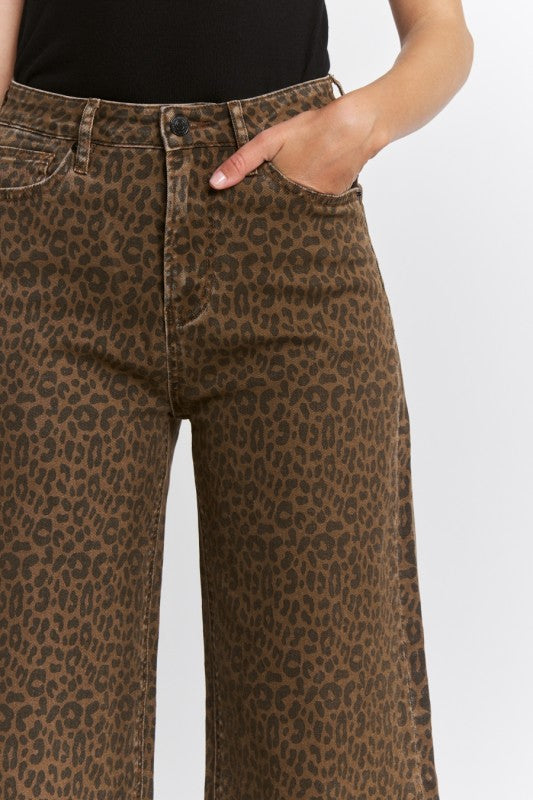 Super High Wide Leg Leopard Jeans
