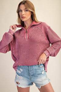 ZIP UP WASHED THERMAL PULLOVER