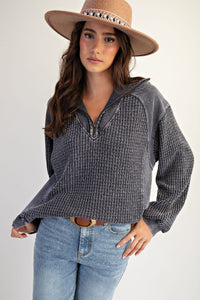 ZIP UP WASHED THERMAL PULLOVER