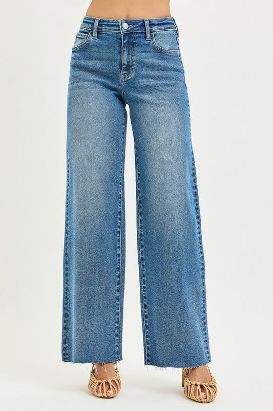 Risen High Rise Wide Leg Jeans
