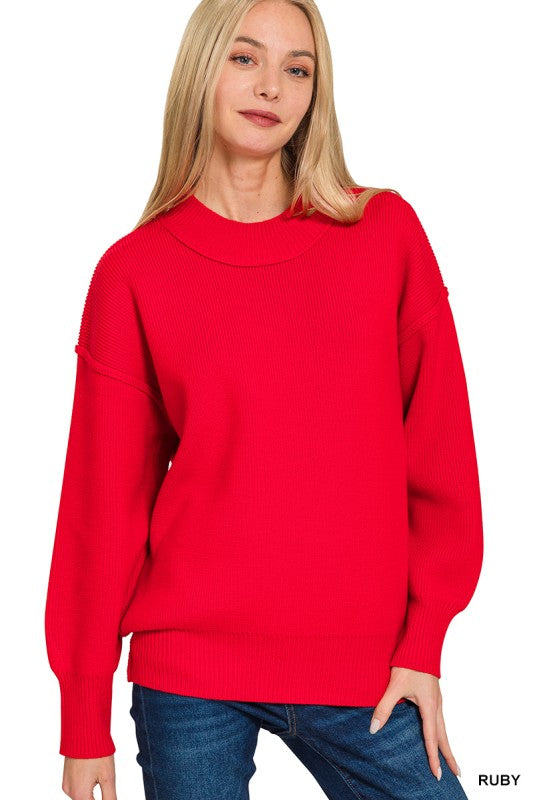 Wide Neckband Drop Shoulder Sweater