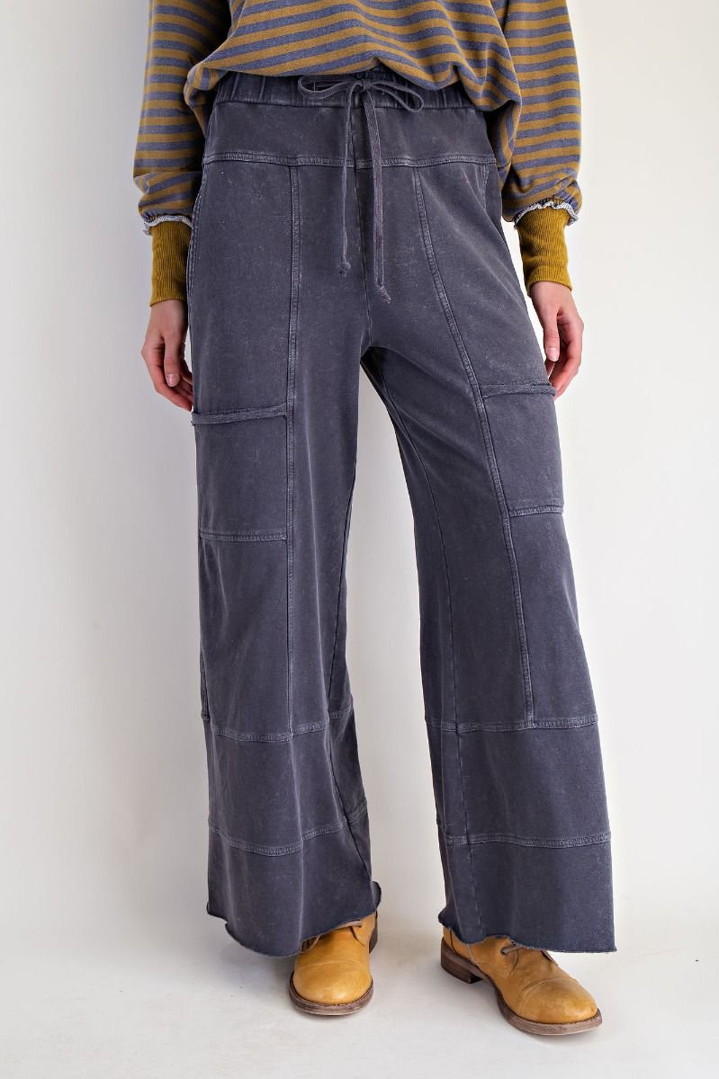 WASHED WIDE LEG TERRY PANTS