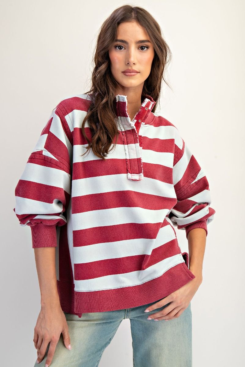 RUGBY STRIPE WASHED TERRY PULLOVER