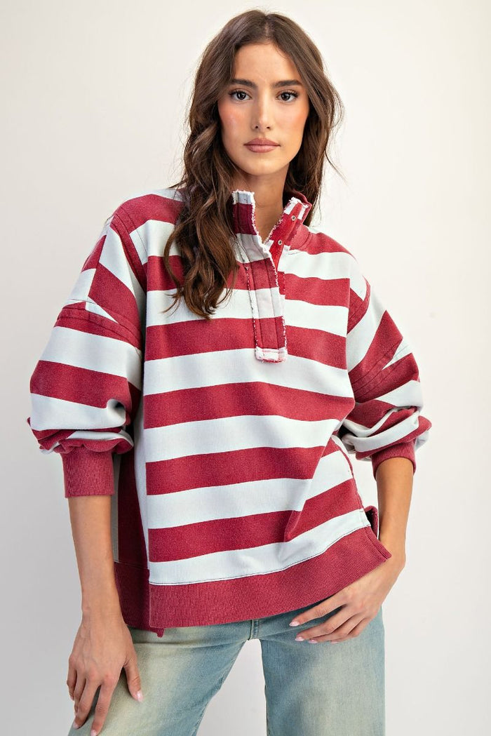 RUGBY STRIPE WASHED TERRY PULLOVER