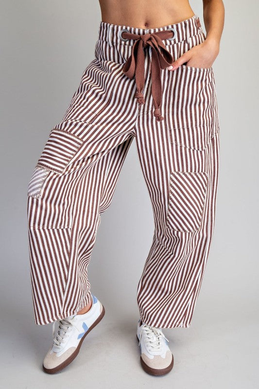 Striped Drawstring Barrel Pants
