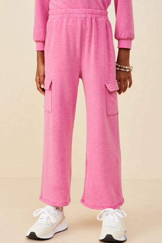 Girls Elastic Waist French Terry Knit Cargo Pants