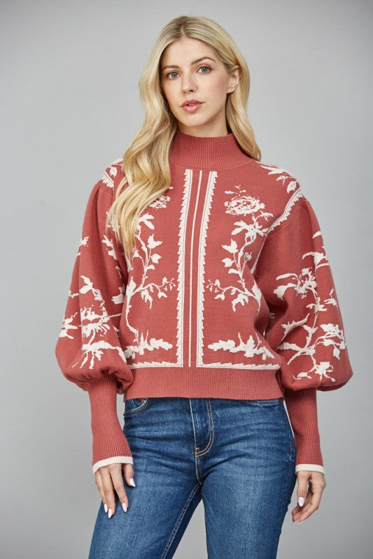 Dramatic Ballon Slv Mock Neck Sweater