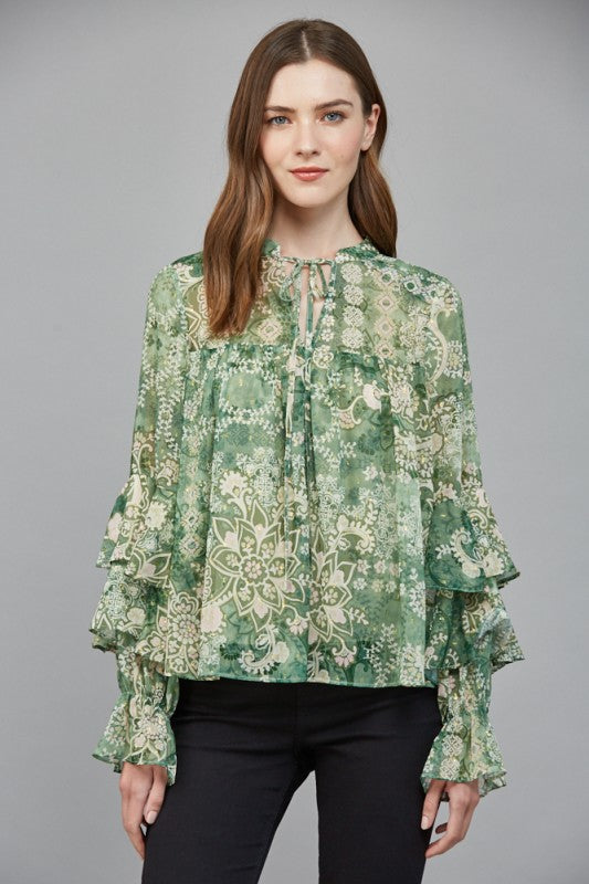Print Chiffon With Lurex Ruffle