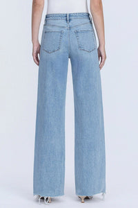 Flying Monkey High Rise Medium Light Wash Raw Hem Wide Jeans
