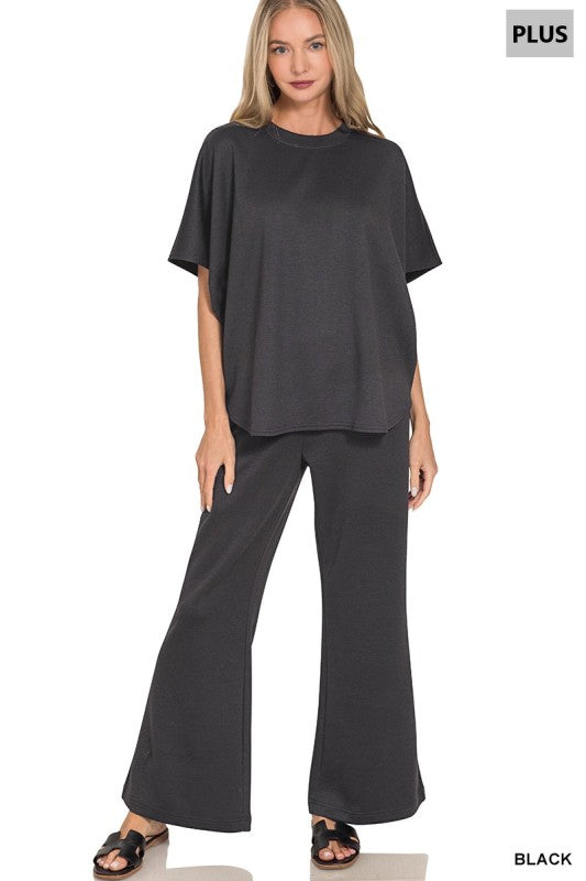 Plus Scuba Curbed Hem Top & Pants Set