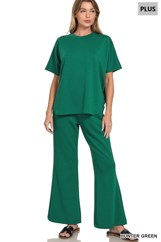 Plus Scuba Curbed Hem Top & Pants Set