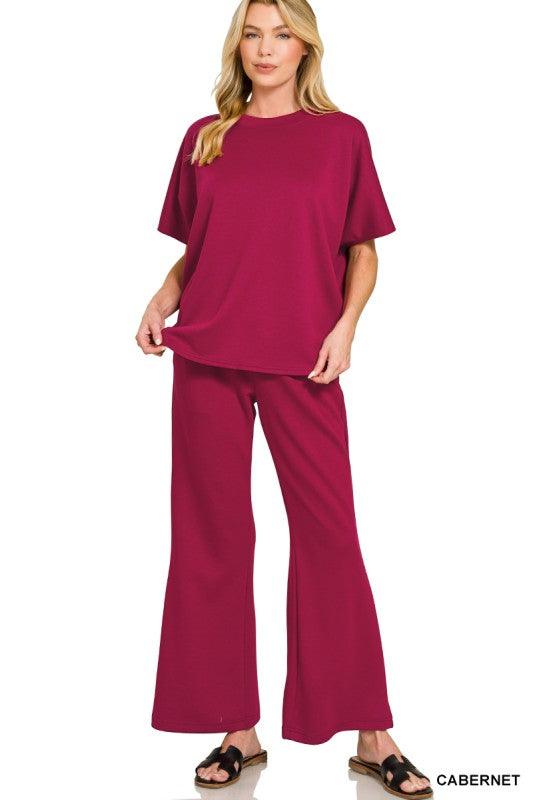 Scuba Curbed Hem Top & Pants Set