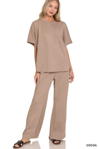 Scuba Curbed Hem Top & Pants Set