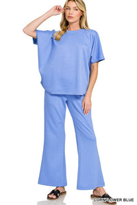 Scuba Curbed Hem Top & Pants Set