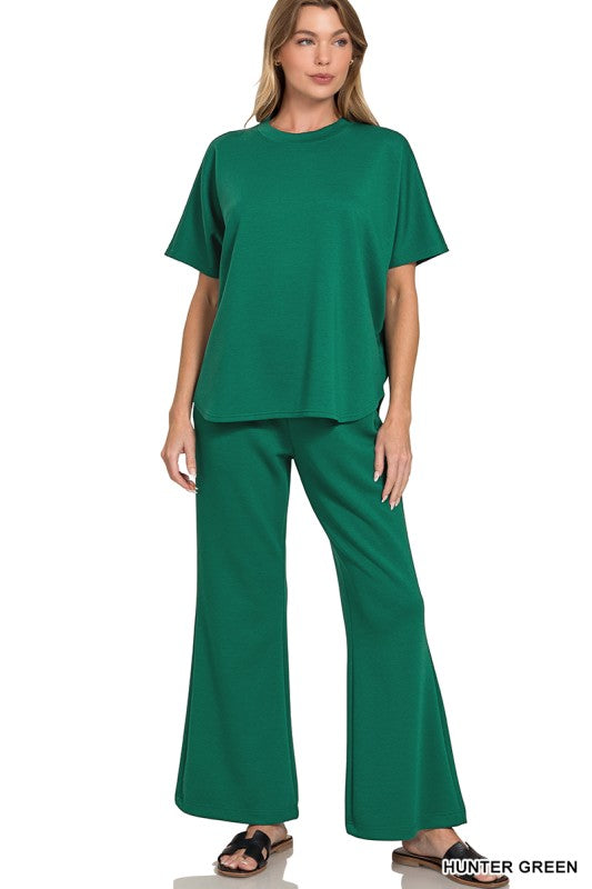 Scuba Curbed Hem Top & Pants Set