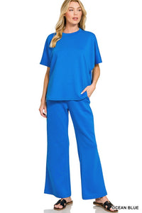 Scuba Curbed Hem Top & Pants Set
