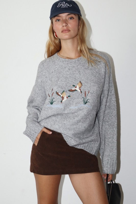 Embroidered Duck Knit Sweater