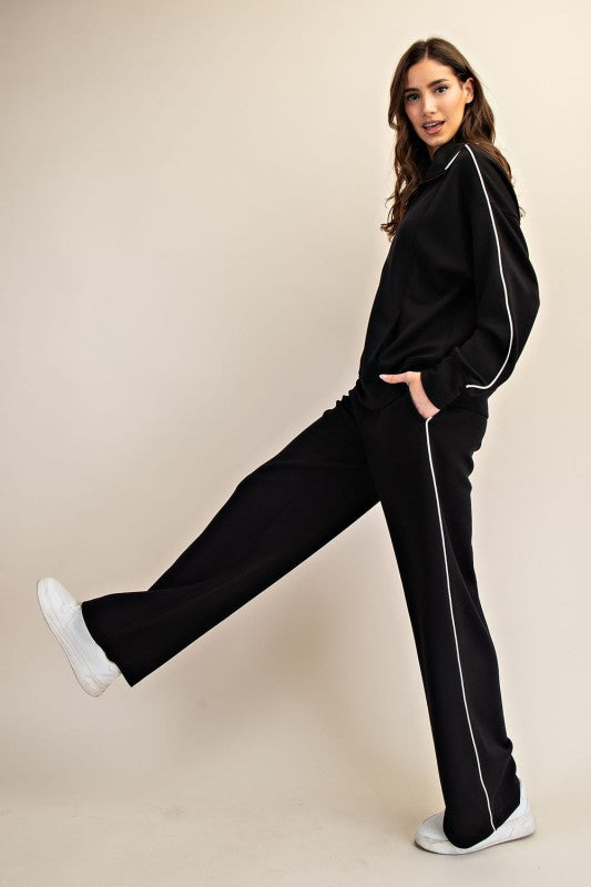 Modal Scuba Two Stripe Piping Mock Neck Pants Set