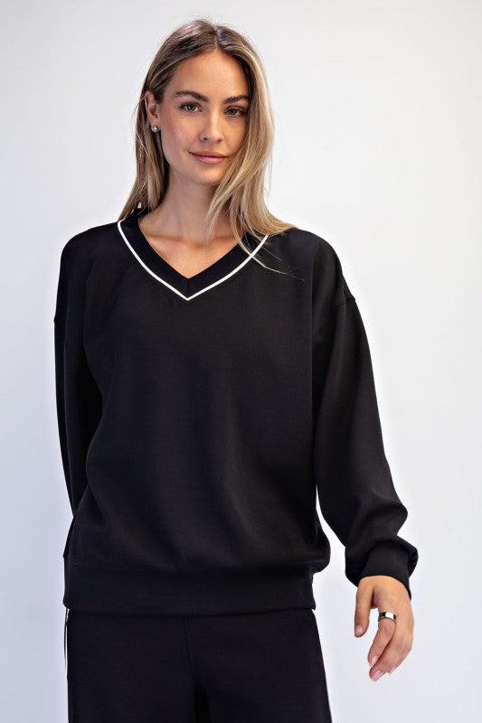 Modal Scuba V Neck Piping Top
