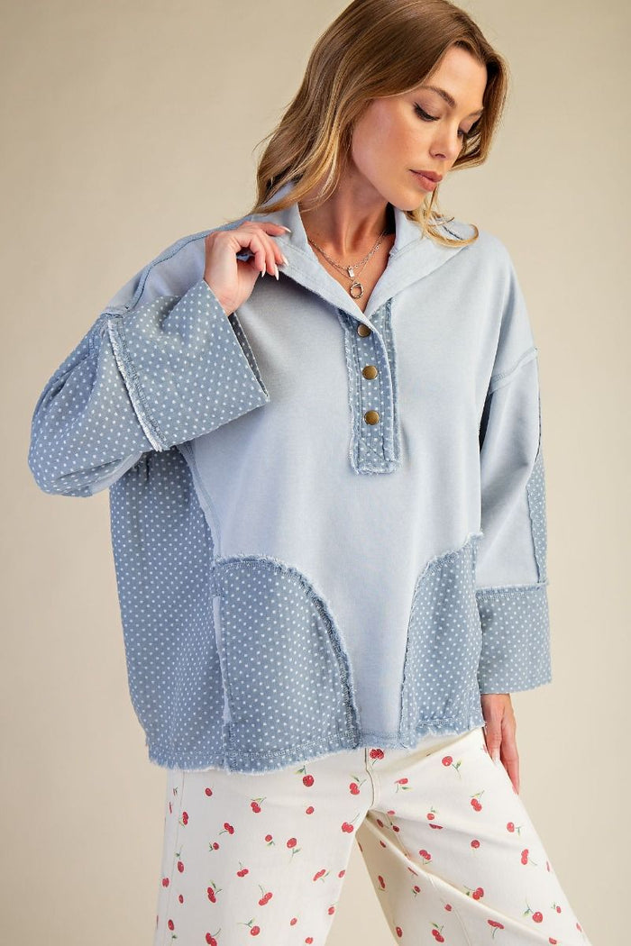 POLKA DOT MIX WASHED PULLVOER