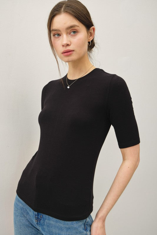 Modal Classic Ribbed Crewneck Short Sleeve Top