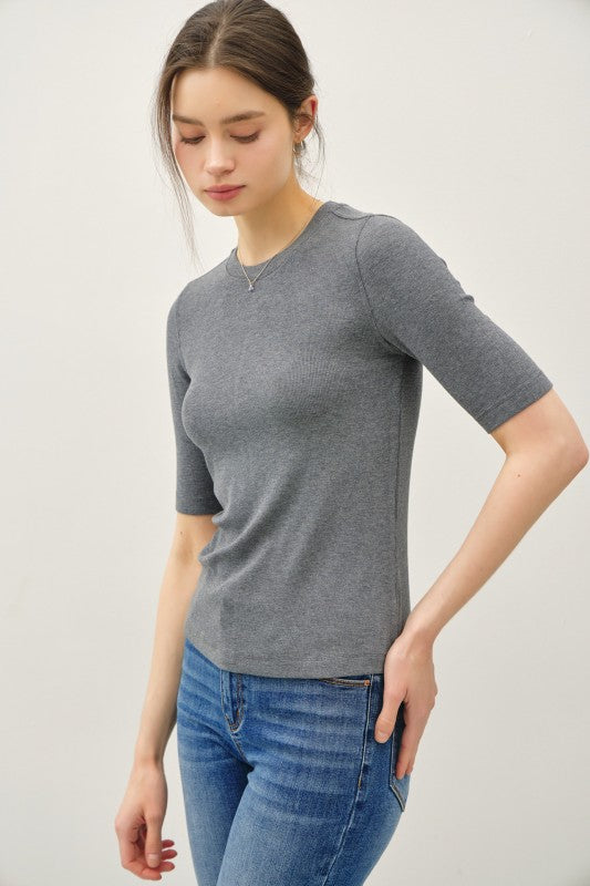 Modal Classic Ribbed Crewneck Short Sleeve Top