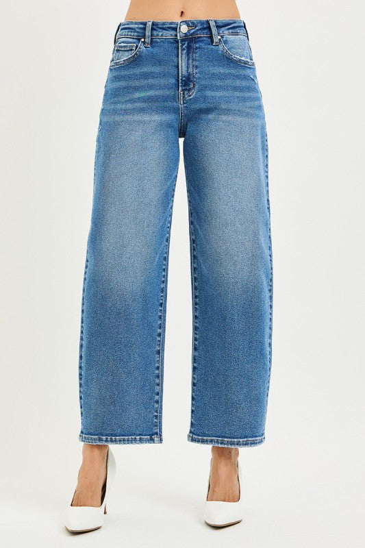 Risen High Rise Crop Barrel Jeans