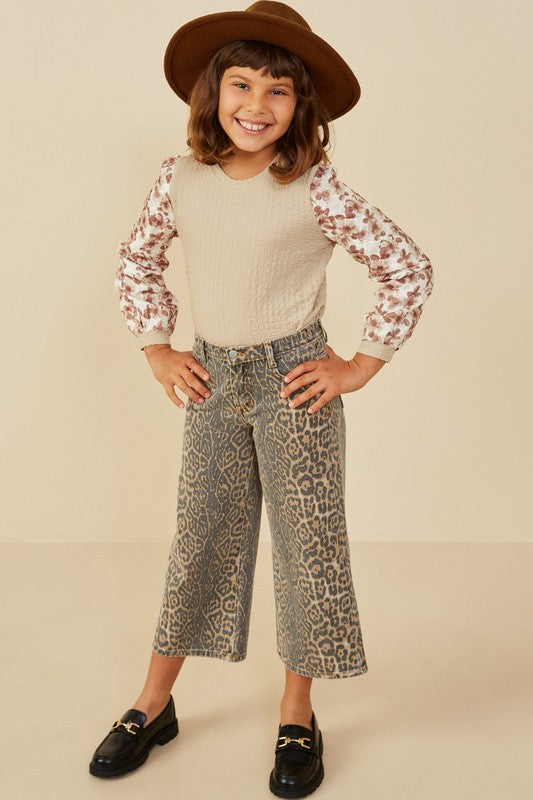 Girls Washed Leopard Print Relaxed Fit Denim Jeans
