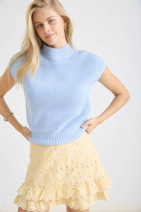 Mock Neck Extended Shoulder Knit Pullover Sweater