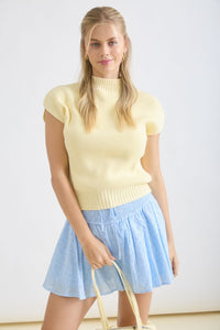 Mock Neck Extended Shoulder Knit Pullover Sweater