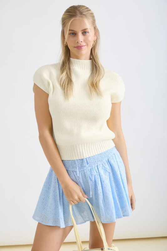 Mock Neck Extended Shoulder Knit Pullover Sweater