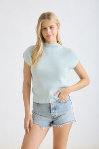 Mock Neck Extended Shoulder Knit Pullover Sweater