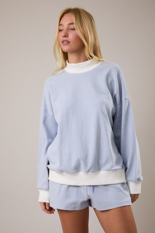 Mock Neck Stripe Sweatshirts Top