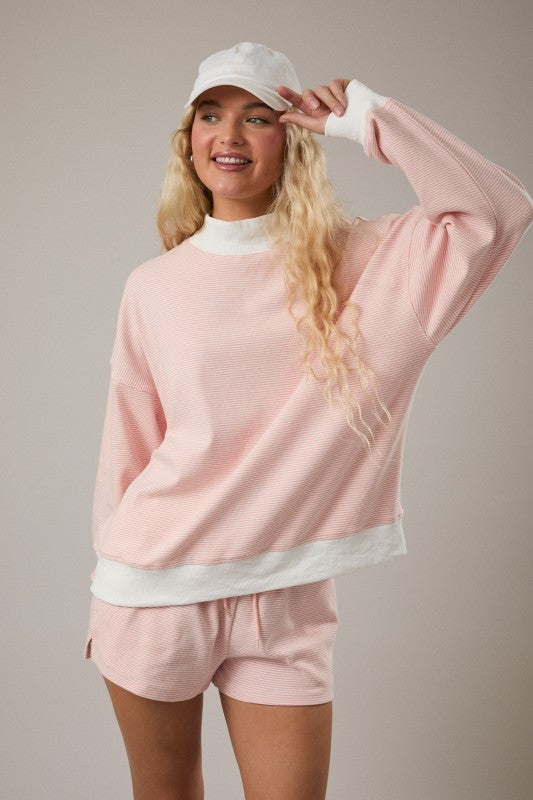 Mock Neck Stripe Sweatshirts Top