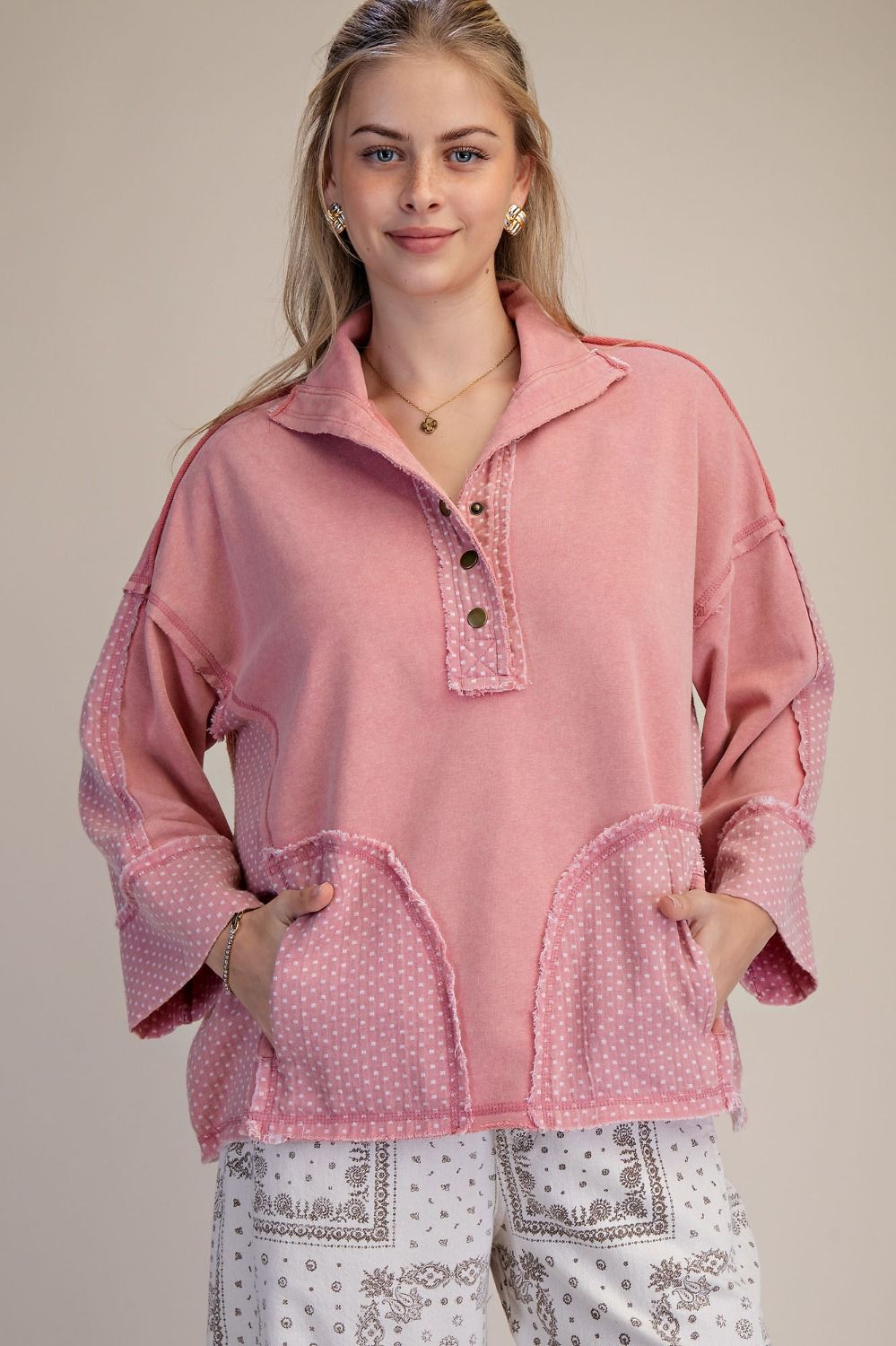 POLKA DOT MIX WASHED PULLVOER
