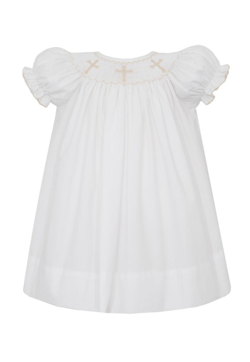Petit Bebe CROSSES GIRL´S - White poplin bishop