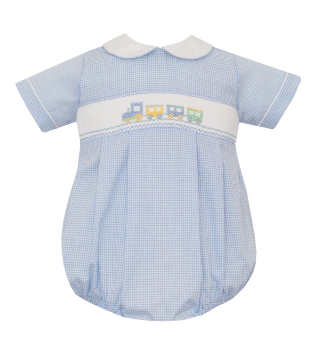 Petit Bebe TRAIN - Lt.blue gingham boy's bubble