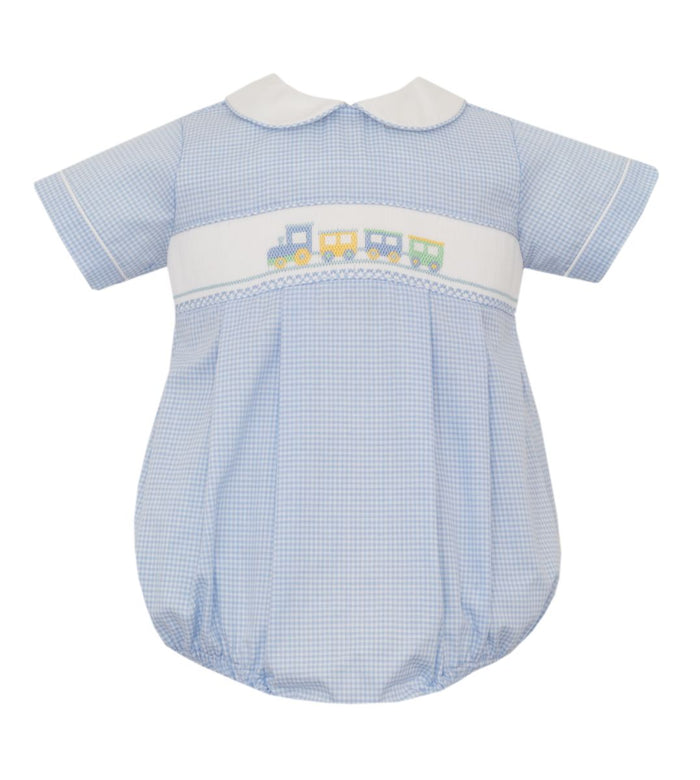 Petit Bebe TRAIN - Lt.blue gingham boy's bubble