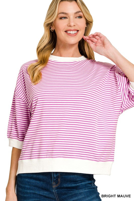 Striped Contrast Trim Banded Bottom Top