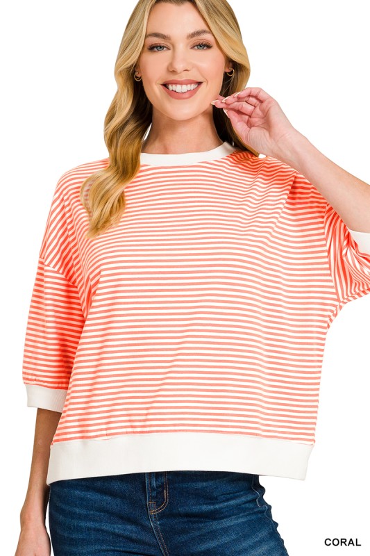 Striped Contrast Trim Banded Bottom Top
