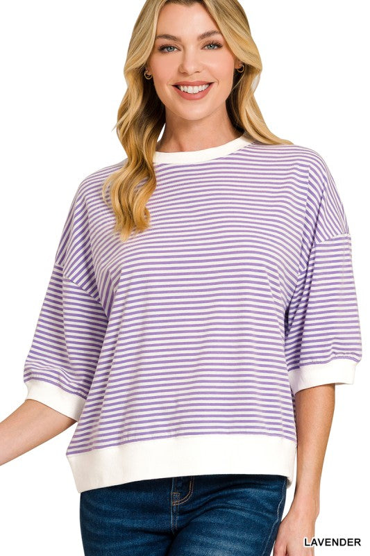 Striped Contrast Trim Banded Bottom Top