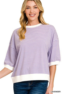 Striped Contrast Trim Banded Bottom Top