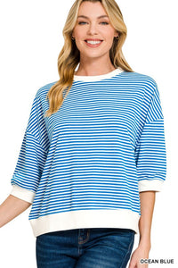 Striped Contrast Trim Banded Bottom Top