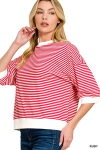 Striped Contrast Trim Banded Bottom Top