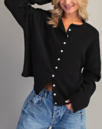 Solid Button Down Long Sleeve Cardigan
