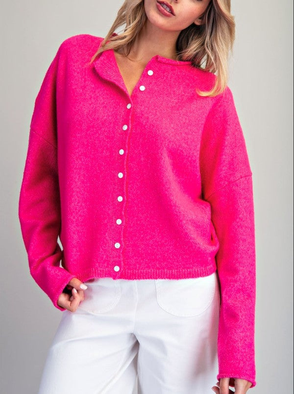 Solid Button Down Long Sleeve Cardigan