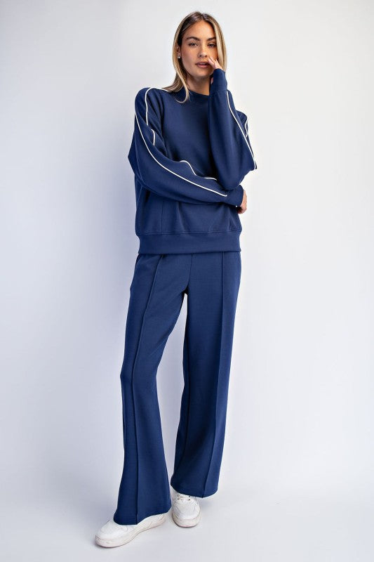 Modal Scuba Two Stripe Piping Mock Neck Pants Set