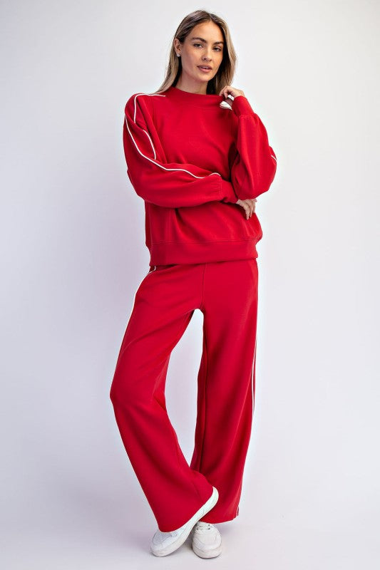 Modal Scuba Two Stripe Piping Mock Neck Pants Set